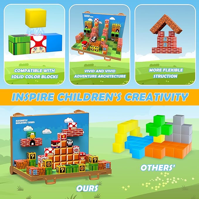 GaHoo Magnetic Blocks, Build 3D Magnet Building Toys World with Magnetic Tiles, Foldable Magnet Board, STEM Sensory Toy for Kids, Toy Building Sets Gifts for Age 3 4 5 6-10 Year Old Boys Girls