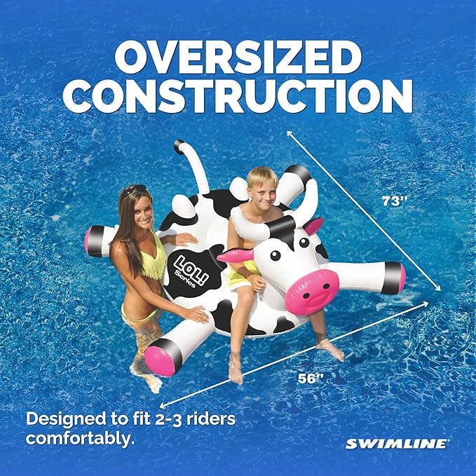 SWIMLINE ORIGINAL 90268 Giant Inflatable LOL Cow Pool Float | Fun Ride-On Raft with Stable Legs & Wings |Lounge Floatie Ideal for Summer Gatherings