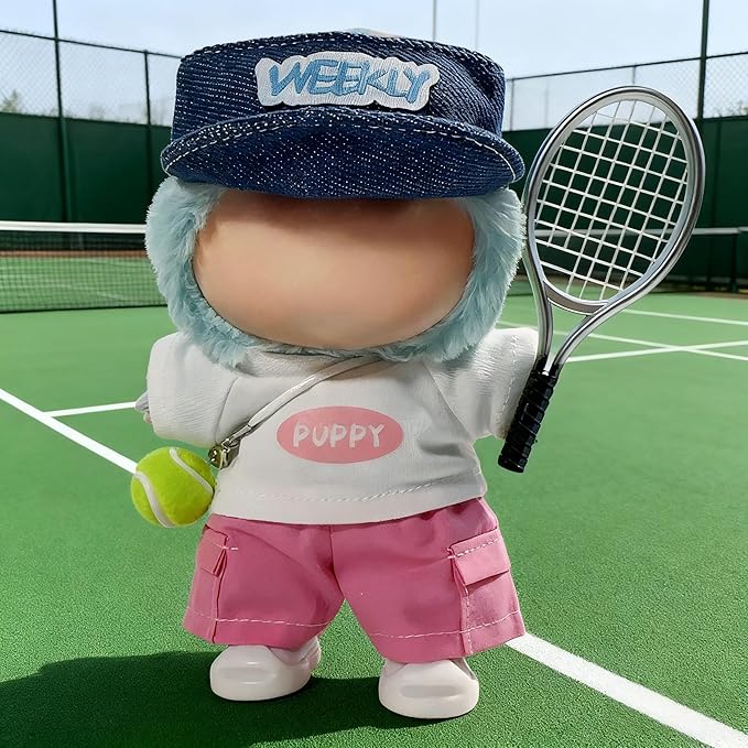 15cm/17cm Doll Sports Wear Outfits Gym Suitable for Labubu Clothes –Stylish Adorable Dolls Accessories for Dressing Up (No Doll Included) (E-Pink Tennis Suit 6-Piece Sets)