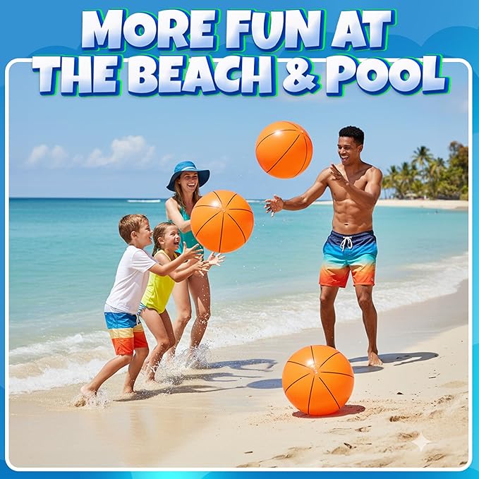Inflatable Beach Balls (6 Pack) - 16-Inch Durable PVC Blow Up Beach Balls for Kids, Easy to Inflate, Summer Pool Float, Party Favors, Sports Theme Decorations, Giveaways & Outdoor Toys