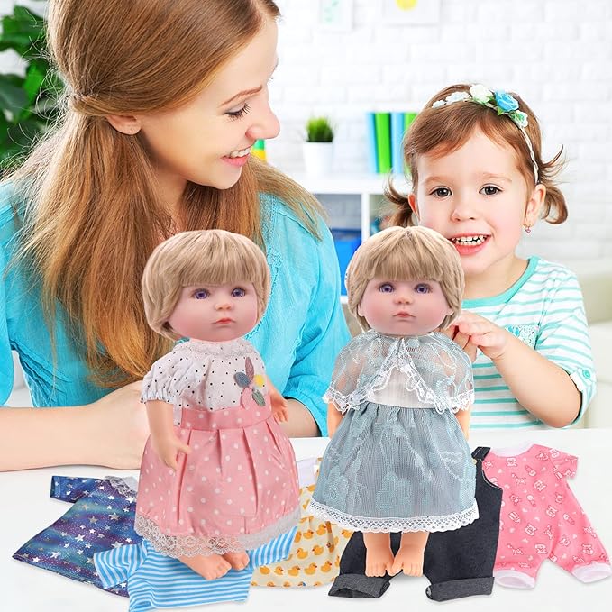 Girl Doll Clothes and Accessories Gift - 8 pcs Alive-Baby Doll Clothes Dress Outfits for 12 Inch Dolls, 6 Complete Sets Clothing of Dresses Cloak Onesies Pajamas …