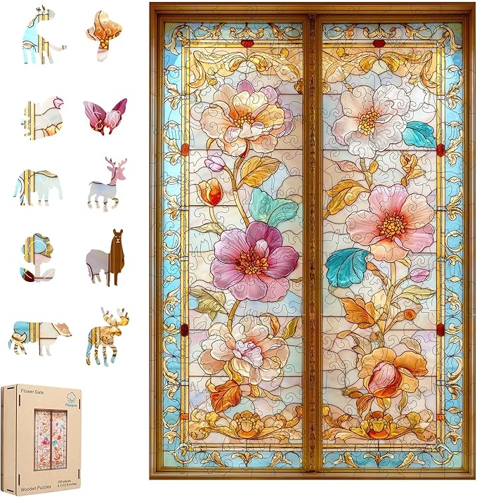 Pikoqunc Wooden Puzzles for Adults,200 Pieces 12.8x8.7 Inches,Vintage Floral Gate Laser-Cut Jigsaw with Premium Smooth Finish,Relaxing Art Puzzle and Elegant Wall Décor Gift for Friends and Family