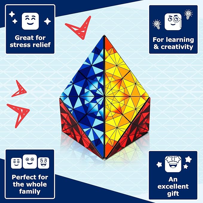 Shashibo Squared Shape Shifting Box - STEM Fidget Toy with Ultra Strong Magnets - Sensory Puzzle Cube Transforms Into 100+ Shapes, Easter Basket Stuffers Gift for Kids, Teens, and Adults (Primary)
