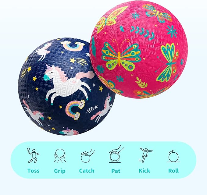ZOOJOY Pack of 2 Cartoon Playground Balls for Kids 1-6, 6 Inch Rubber Balls for Dodgeball, Rubber Bouncy Kickball, Indoor & Outdoor Game Gaga Balls for Boys Girls with Pump