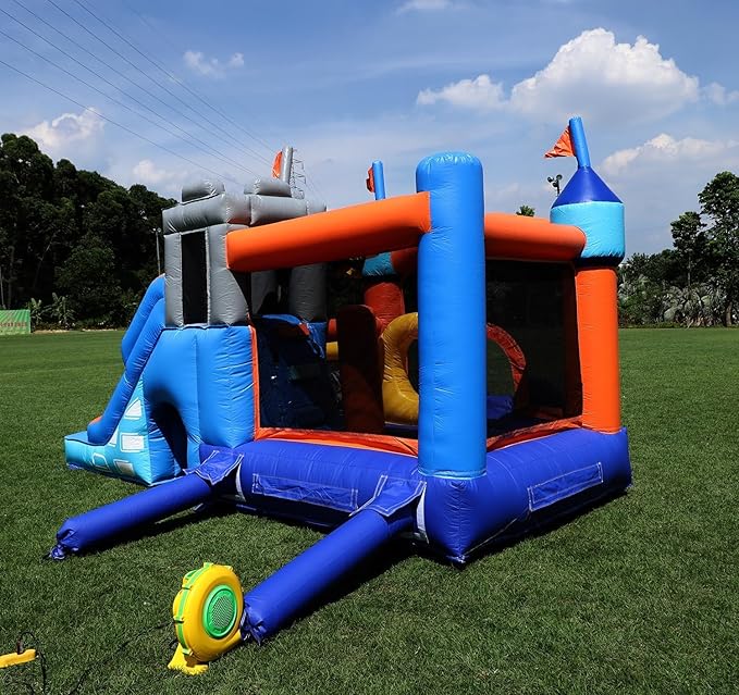 16x12FT Commercial Grade Bounce House Castle Inflatable, (Heavy Duty PVC), (1100w Blower)- 2 Slide, Ball Pit, Basketball Hoop, Obstacle-Bouncy House for Big Kid 5-12, Outdoor Party Toy Pool Backyard