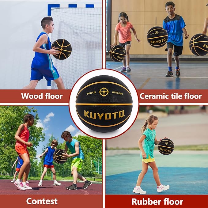 KUYOTQ Kids Youth Adult Size 3/4/5/6/7 (22/25.5/27.5/28.5/29.5") Basketball Premium Rubber or Faux Leather Basketball Indoor Outdoor Basketball for Boys Girls Womens Mens Basketball Gifts (Deflated)