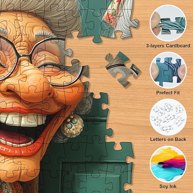 Happy Grandma Paper Puzzles for Adults 500 Pieces - Funny Old Sisters Jigsaw Puzzle Porch Scene, Senior Women Best Friends Puzzle, Home Decor Challenge Commemorative Gift for Old People