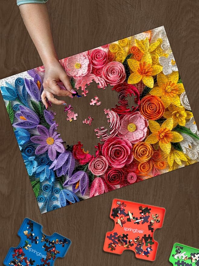 Springbok Quilled Flower Garden 500 Piece Jigsaw Puzzle for Adults - Poster Now Included - Gradient Paper Cut Floral - Unique Cut Pieces - Made in USA