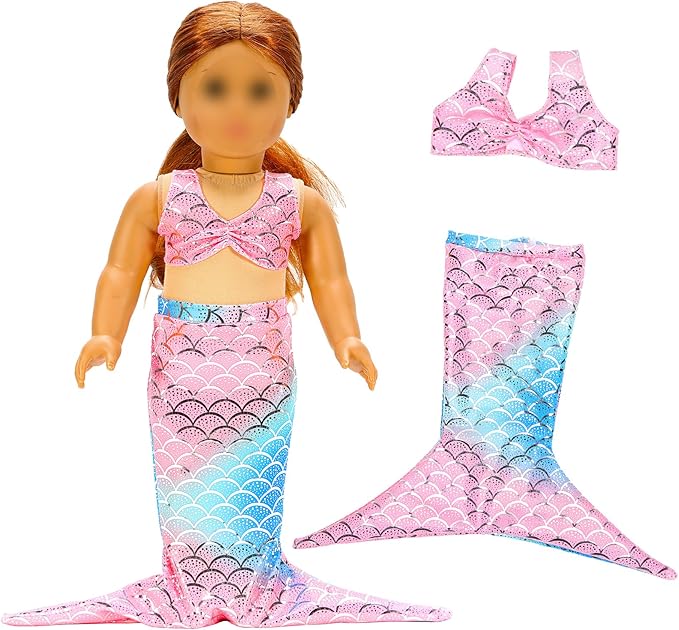 Barwa 18 Inch Doll Clothes Accessories 3 Sets Princess Mermaid Tail Outfits Dress Swimsuit Bikini Tops Underwear Swimwear for 18 Inch Dolls