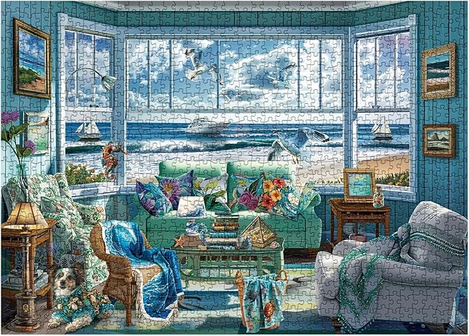 Beach Summer House Puzzles for Adults 1000 Piece, Hawaii Florida Maine Ocean Jigsaw Puzzles, Seashore House Puzzles - Seaside Retreat