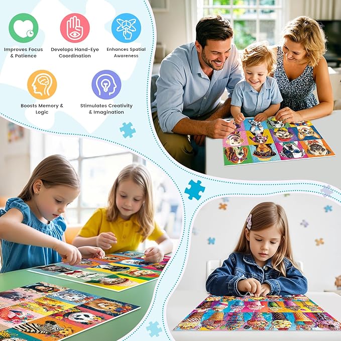 4-Pack 100 Piece Puzzles for Kids Ages 6-8 8-10 - Large Piece Puzzles for Adults Seniors Kids,Dogs Cats Ice Cream Animals Jigsaw Puzzle for Kids Ages 4-6,Learning Educational Toys Gifts for Boys Girls