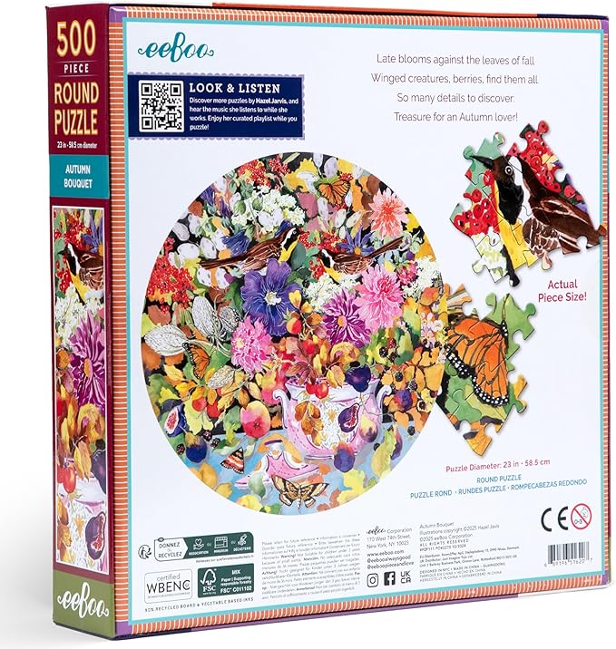 eeBoo 500 Piece Puzzle - Autumn Bouquet Jigsaw Puzzle for Adults, Circular with 23" Diameter Made with Recycled Board & Vegetable-Based Ink