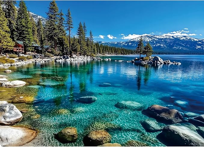 Landscape Jigsaw Puzzle 1000 Pieces Lake Tahoe Scenery with Clear Turquoise Waters, Snow-Capped Mountains & Pine Forests, Challenging & Fun Puzzle for Adults and Teens, Ideal Gift & Home Decor