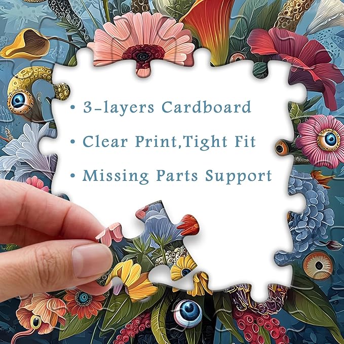 PICKFORU Horror Vase Jigsaw Puzzles 1000 Pieces, Scare Gothic Eyes Flower Puzzles for Adults, Vintage Difficult Unique Puzzle as Wall Decor