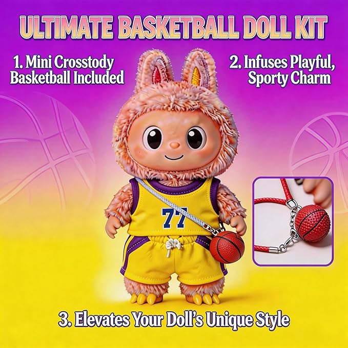 Sports-Themed Basketball 3-Piece Set,is Suitable for a 17cm Dolls, Dolls Clothing Accessories (NO.77)【 Key Point 】 ：Only Clothes, no Dolls.