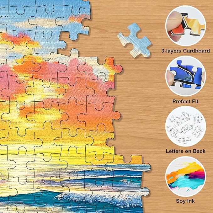 Beach Puzzles for Adults 500 Pieces - Colorful Puzzles Beach Lounge Chair Scene, Summer Jigsaw Puzzle with Letters on Back, Challenging Hard Difficult Sunset Landscape Puzzle as Home Coast Art Decor