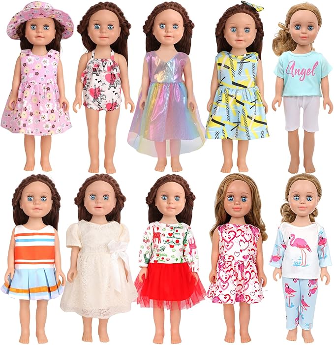 10 Sets of 18 Inch American Doll Clothes, Including 10 of Doll Clothing Dress Outfits for Gift Dolls, Birthday Gifts for Kids