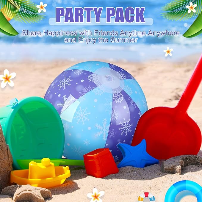 Leyndo 12 Pack Snowflake Themed Beach Ball for Kids 7.87" Bulk for Summer Pool and Beach Game Gifts and Birthday Party Supplies and End of The Year Class Party Decoration Favors