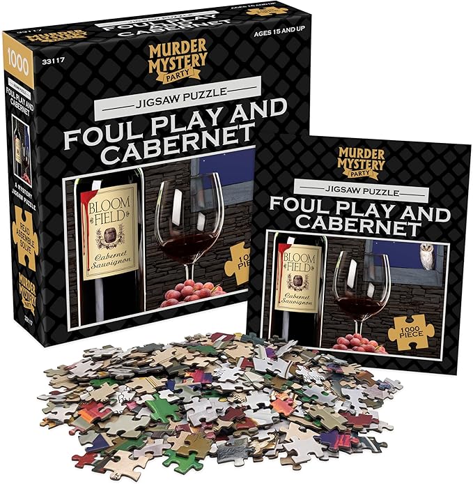 Murder Mystery Party – Foul Play & Cabernet 1000 Piece Jigsaw Puzzle with Mystery Story Booklet, Adult Murder Mystery Puzzle Game, Wine-Themed Puzzle for Ages 15+