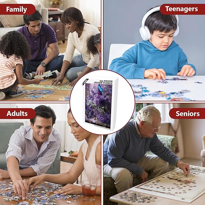 Great Jigsaw Puzzles for Adults 300 Pieces Purple Floral Butterfly Puzzles for Adults Toys Gift Family Decoration Kids Puzzle