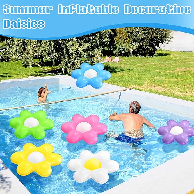 Leyndo Hoteam 6 Pcs 24 Inch Spring Inflatable Daisy Decorations Summer Flower Pool Floats Garden Ornaments Outdoor Indoor Party Decor Yellow White Colorful PVC Inflatable Flowers for Birthday Wedding