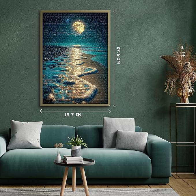 PICKFORU Beach Jigsaw Puzzle 1000 Pieces, Ocean Moon Nature Art Scenery, Colorful Magic Beach Themed Puzzle, Challenging for Adults