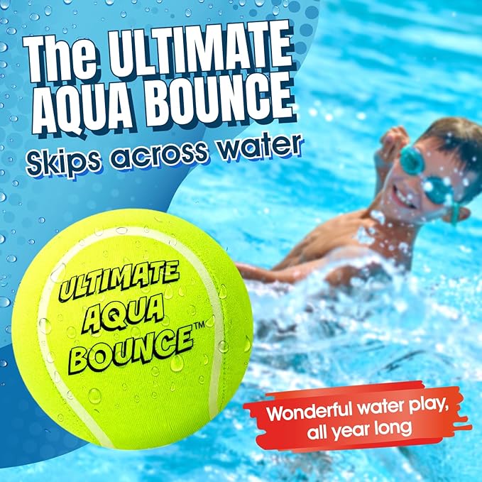 Activ Life Ultimate 2 Pack Larger 3” Water Skip Balls - Bouncing Balls for Swimming Pool & Beach Fun - Designs Include Baseball, Basketball, Volleyball, and Tennis for Kids, Friends, and Family