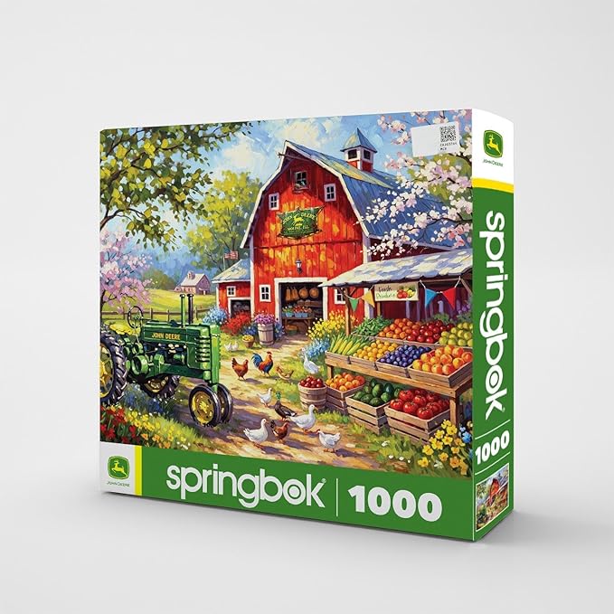 Springbok Spring Farmers Market 1000 Piece Jigsaw Puzzle for Adults - John Deere Tractor - Unique Cut Pieces - Made in USA