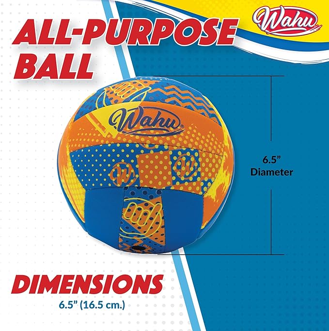 Wahu 100% Waterproof All-Purpose Pool Ball for Beach Volleyball, Soccer, and More, 6.5" Round Water Ball for Beach and Pool Sports Games