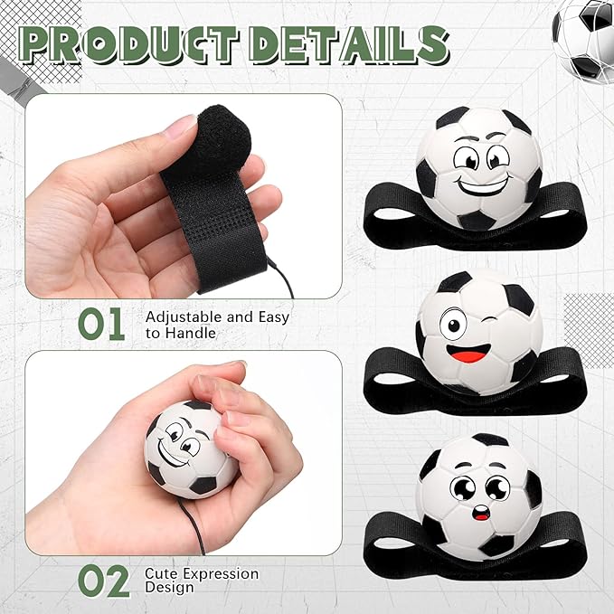 18 Pcs Wrist Return Balls on a String Face Return Sport Balls with Elastic Strap Wrist Exercise for Adults for Fun Outdoor Activity Sports Team Gifts (Soccer)