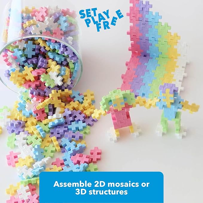 PLUS PLUS - Open Play Set - 600 Piece - Pastel Color Mix, Construction Building Stem Toy, Interlocking Mini Puzzle Blocks for Kids