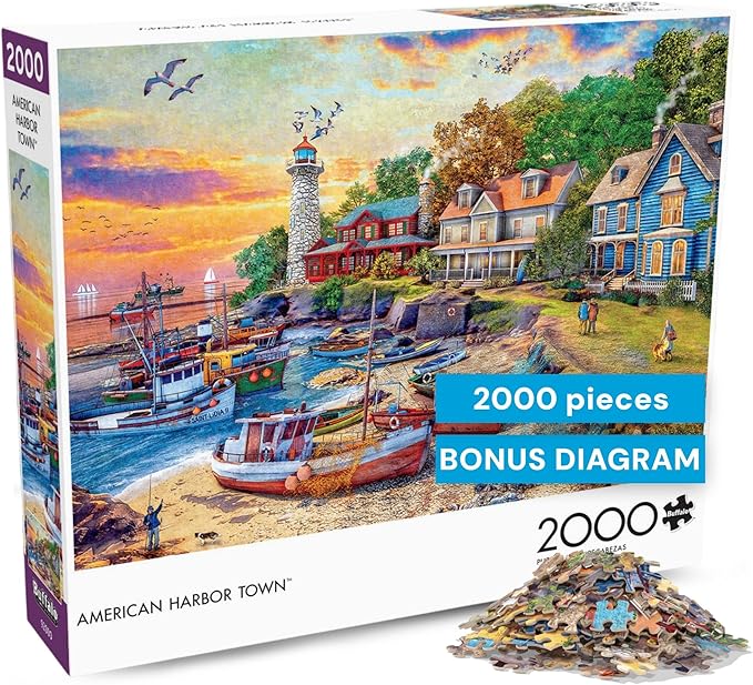 Buffalo Games - American Harbor Town by Dominic Davison 2000 Piece Jigsaw Puzzle for Adults - Challenging Puzzle Perfect for Game Nights - Finished Size is 38.5 x 26.5 – Precision-Cut Pieces