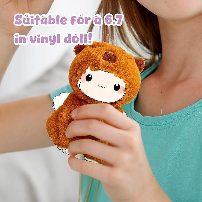 Handmade 17cm Doll Clothes - Cute Styles 15cm/17cm Dolls Outfits, Burgundy Bow - Burgundy Dress - Brown Shoes for Dress Up Gift（Including Shoes） (Capybara)