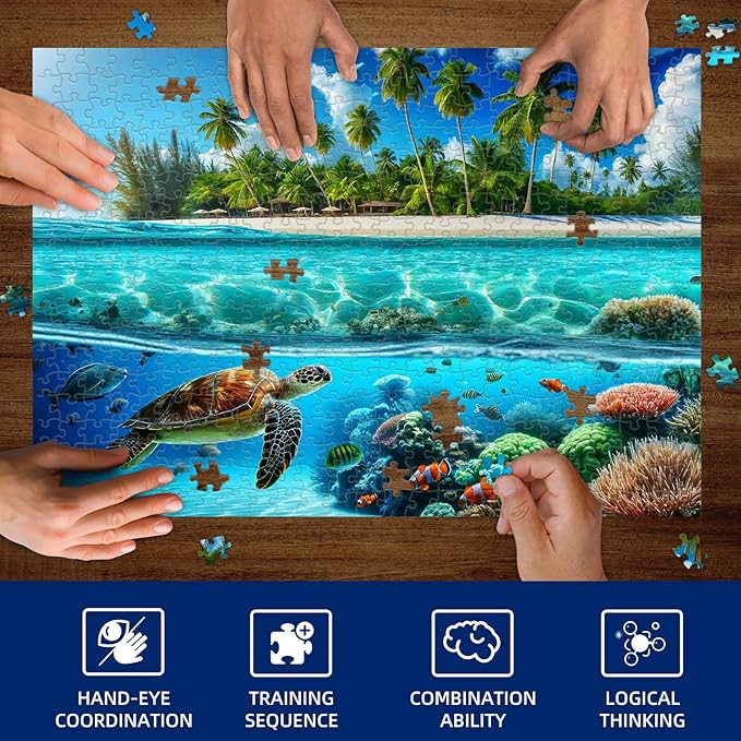 Sutinban Sea Turtle 500 Piece Puzzles for Adults, Coolest Hard Puzzle 500 Pieces, Wave Spirit Hawaii Ocean Jigsaw Puzzles Home Decor Happy Family Game for Adults, 20’’x14.2’’