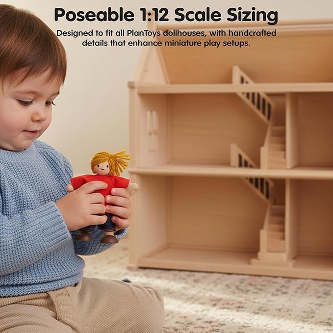 PlanToys® Boy Wooden Dollhouse Figurine | Poseable 1:12 Scale Mini Doll (4 Inch) | Dollhouse Accessories for Pretend Play | Eco-Friendly Montessori Toy for Kids Ages 3+