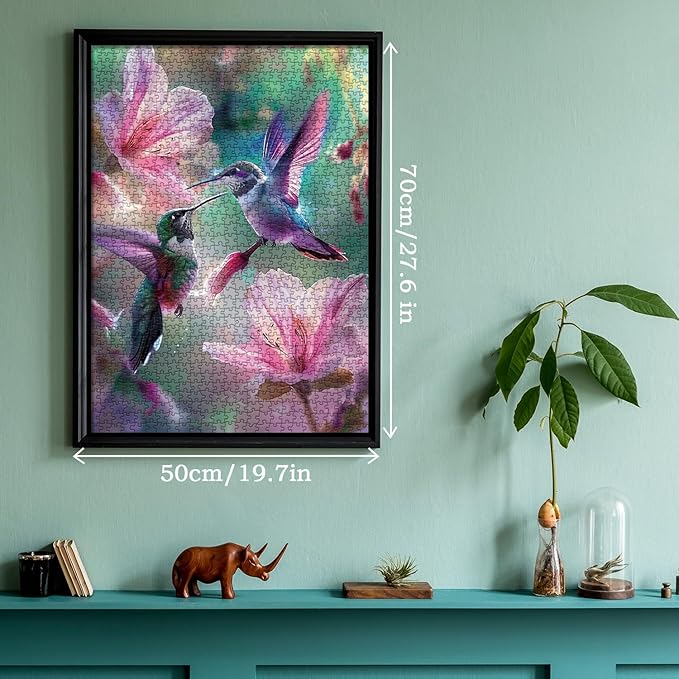 Hummingbird Flower Puzzles for Adults 1000 Pieces, Nature Bird Floral Jigsaw Puzzles, Animal Art Plant Puzzles