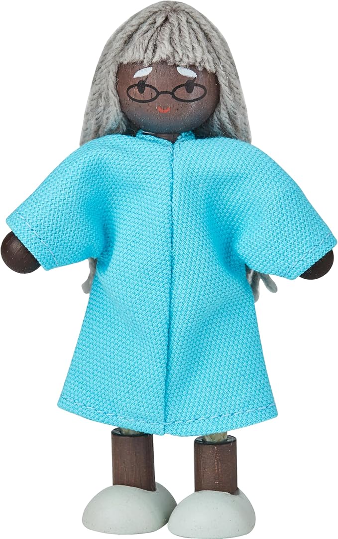 PlanToys® Grandmother Wooden Dollhouse Figurine | Poseable 1:12 Scale Mini Doll (5 Inch) | Dollhouse Accessories for Pretend Play | Eco-Friendly Montessori Toy for Kids Ages 3+