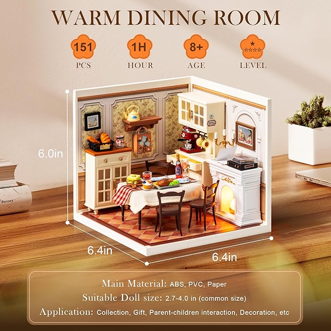 Rolife Super Creator-DIY Plastic Miniature House for Adults, Mini Blocks Model Kit Building Set for Teens 8-12, DIY Crafts/Hobbies/Building Blocks Toys for Teens&Adults (Warm Dining Room)