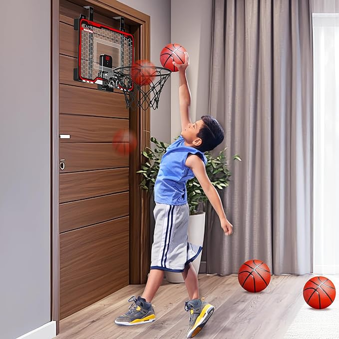 HopeRock Indoor Basketball Hoop for Kids, Over The Door Mini Basketball Hoops, with LED Light, Scoreboard, Birthday Toys Gifts for 5 6 7 8 9 10 11 12+ Year Old Boys