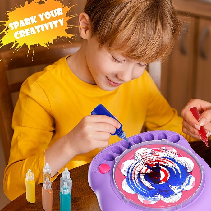 Spin Art Machine for Kids, Paint Spinner Arts and Crafts Kit with 7 Washable Paints & 36 Art Boards, Painting Art Kits for Boys Girls Ages 4 5 6 7 8 9 10 11 12, Birthday Gift Purple