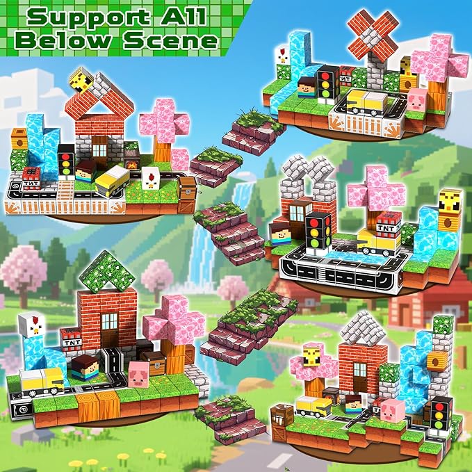 100 PCS 0.8in Magnetic Blocks - Easter Toys & Magnetic Building Blocks Cubes, Stacking Magnets, STEM Toys for School Acitivities, Birthday Gifts for Boys Age 3+ Years Old (Theme: Forests)