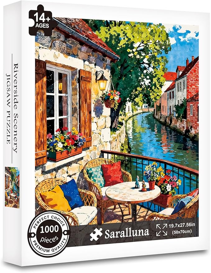 Puzzle for Adults 1000 Pieces, Riverside Scenery Puzzle, Challening Impossible Difficult Hard Fun 1000 Pieces Jigsaw Puzzles for Adults