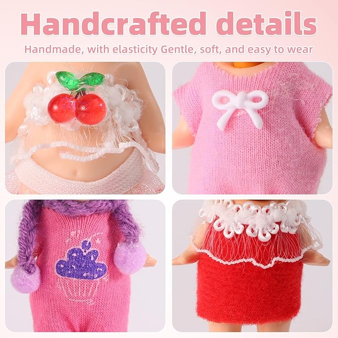 10 Sets Doll Outfits, 3 Inch/7.62cm Doll Collector's Clothing Accessories Cute Flowers Cherries Bees Dress Wear for Decoration and Display (Pink, Red)