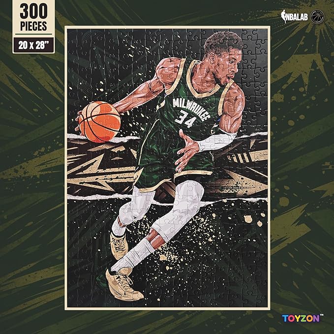 NBA Court Legends 300pc Giannis Antetokounmpo Jigsaw Puzzle for Kids & Adults, Premium Basketball Puzzle Game, Family Activity, Collector Gift for NBA Fans, Game Room or Home Display