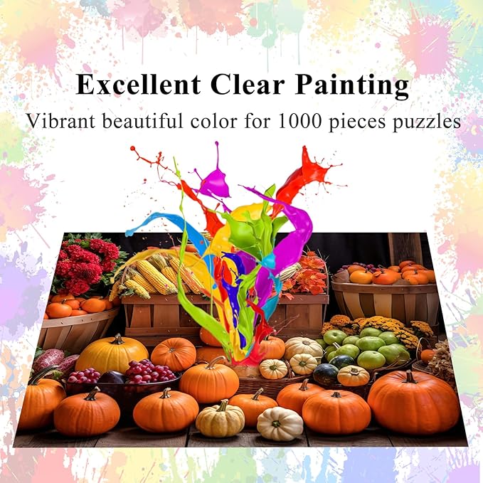 HUADADA Jigsaw Puzzles for Adults 1000 Pieces, Fall Harvest Fit Well Letter on Back No Dust, Home Decor Birthday Party Toy for Olds Seniors (27.5"x19.6"), 1:1 Poster