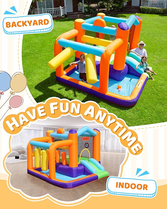 Bounce House & Inflatable Castle for Kids - Heavy Duty Indoor/Outdoor Playground Fun with Jumping Area, Slide, Ball Pit & Backyard Castle