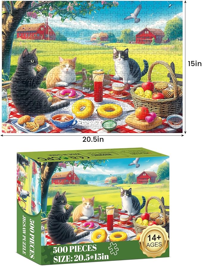 Jigsaw Puzzles 500 Pieces for Adults, Adult Puzzles Cat Puzzle Games Pieces Fit Together Perfectly Difficult Puzzles for Adult Elderly Challenging 20.5 * 15IN