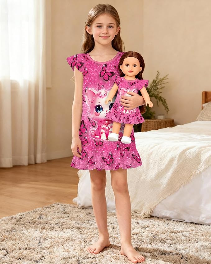 LQSZ Doll and Girl Matching Nightgown Outfit Pajamas Nightie Nightgown for Girls and Dolls Clothes