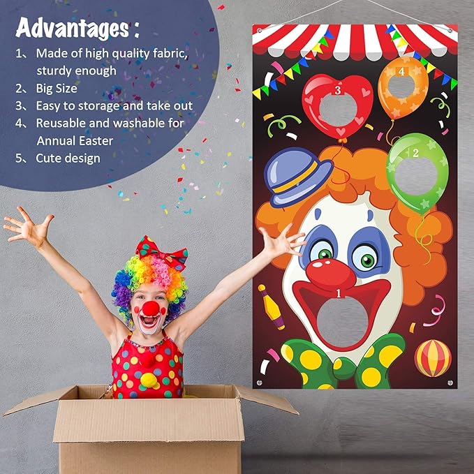 Blulu Carnival Toss Games Banner with 3 Bean Bags Halloween Carnival Game for Kids and Adults Circus Theme Party Decorations for Birthday Family Fun Throwing Indoor Outdoor