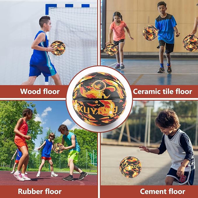 KUYOTQ Kids Youth Adult Size 3/4/5/6/7 (22/25.5/27.5/28.5/29.5") Basketball Premium Rubber or Faux Leather Basketball Indoor Outdoor Basketball for Boys Girls Womens Mens Basketball Gifts (Deflated)
